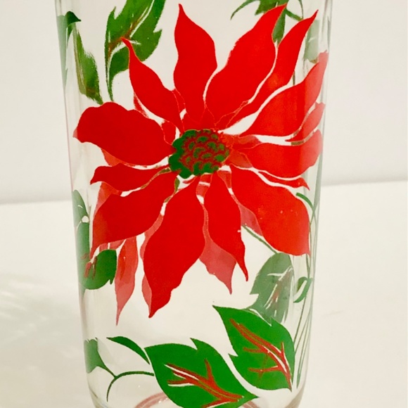 Vintage Hazel Atlas Poinsettia 5” Glass Tumblers Set of 6 - Picture 5 of 7